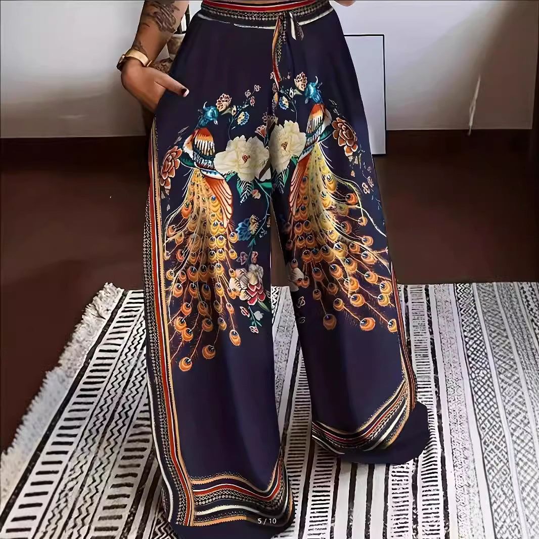Women's Autumn Fashion Lace Up Positioning Printing Casual Pants