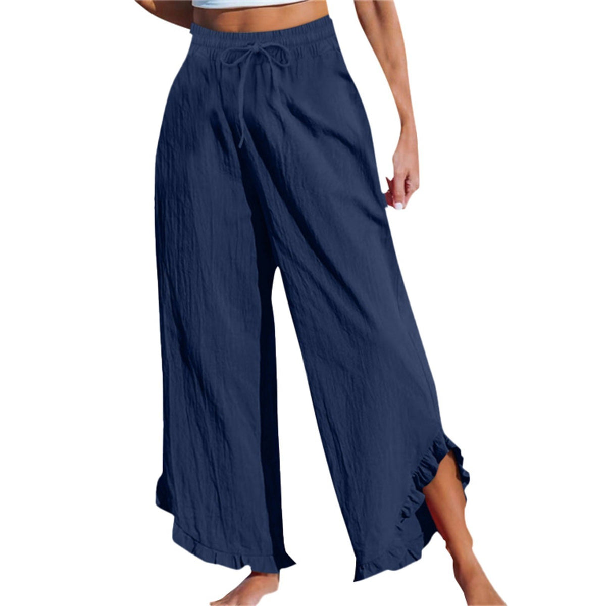 Women's High Waist Pleating Irregular Trousers Cotton Linen Casual Pants