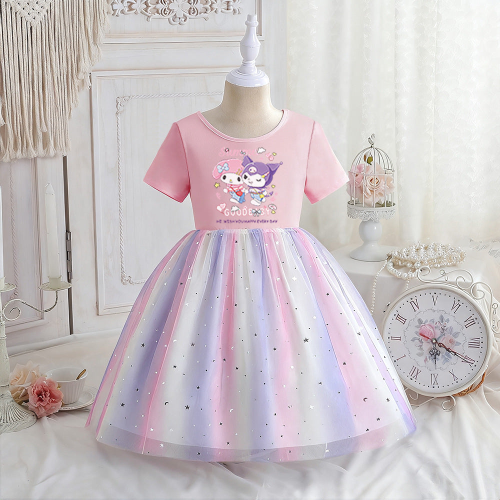 Children's Short Sleeve Clothing Rainbow Princess Skirt Clow Children's Dress