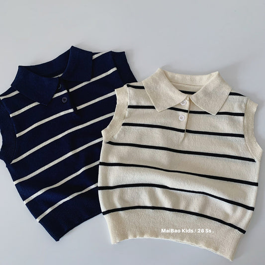 Children's Boy's Knitted Vest Summer Striped Lapel Children's T-shirt