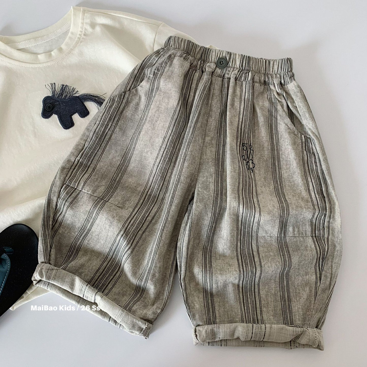 Children's Boy Vertical Stripes Thin Pirate Shorts Boys Loose Casual Children's Pants