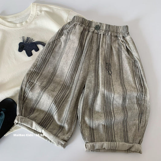 Children's Boy Vertical Stripes Thin Pirate Shorts Boys Loose Casual Children's Pants