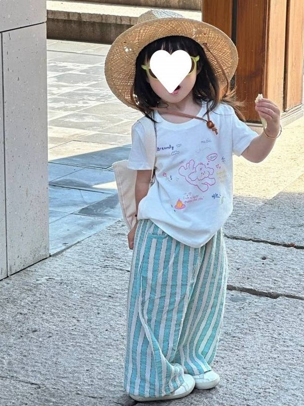 Children's Sleeve T-shirt Top Striped Anti Mosquito Pants Children's Suit