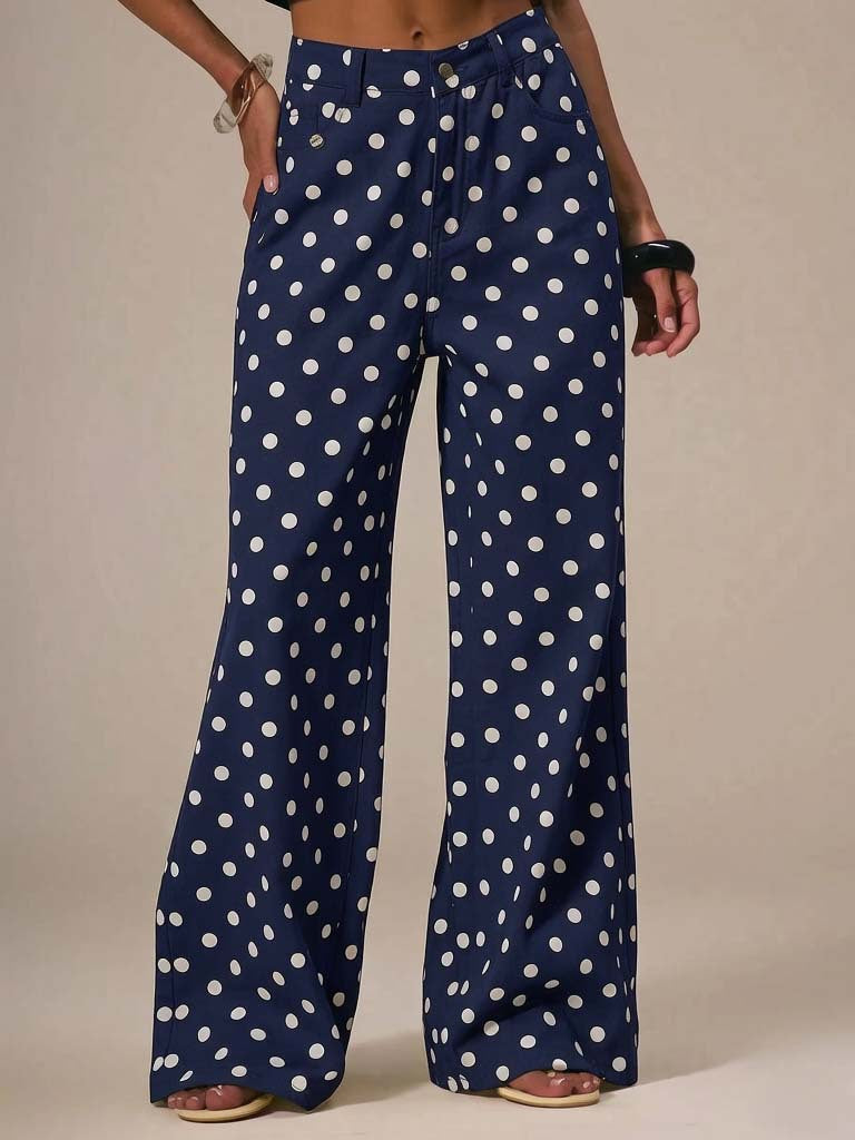 Women's Polka-dot Loose-fitting Casual Denim Trousers Polka Women's Jeans