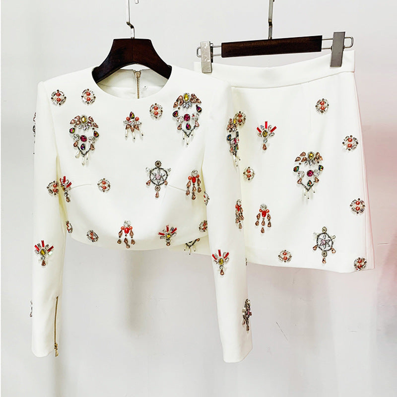 Bead Diamond Inlaid Mid-length Dress Set Tops