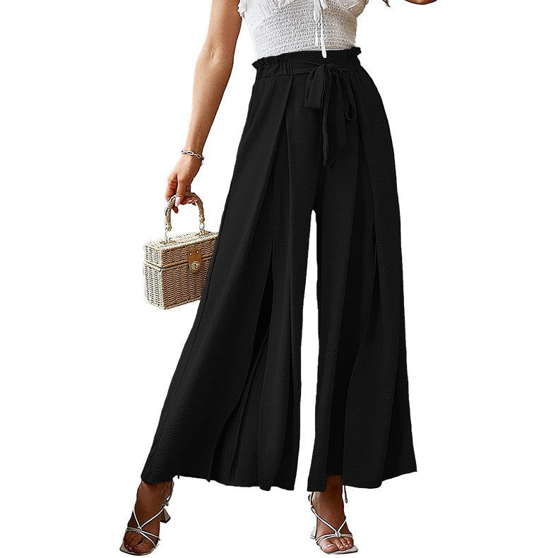 Women's Elegant Style Bowknot Loose High Waist Crimp Wide Casual Pants