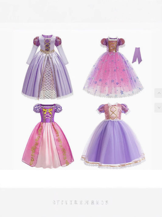 Children's Long Hair Princess Golden Big Bow Children's Dress