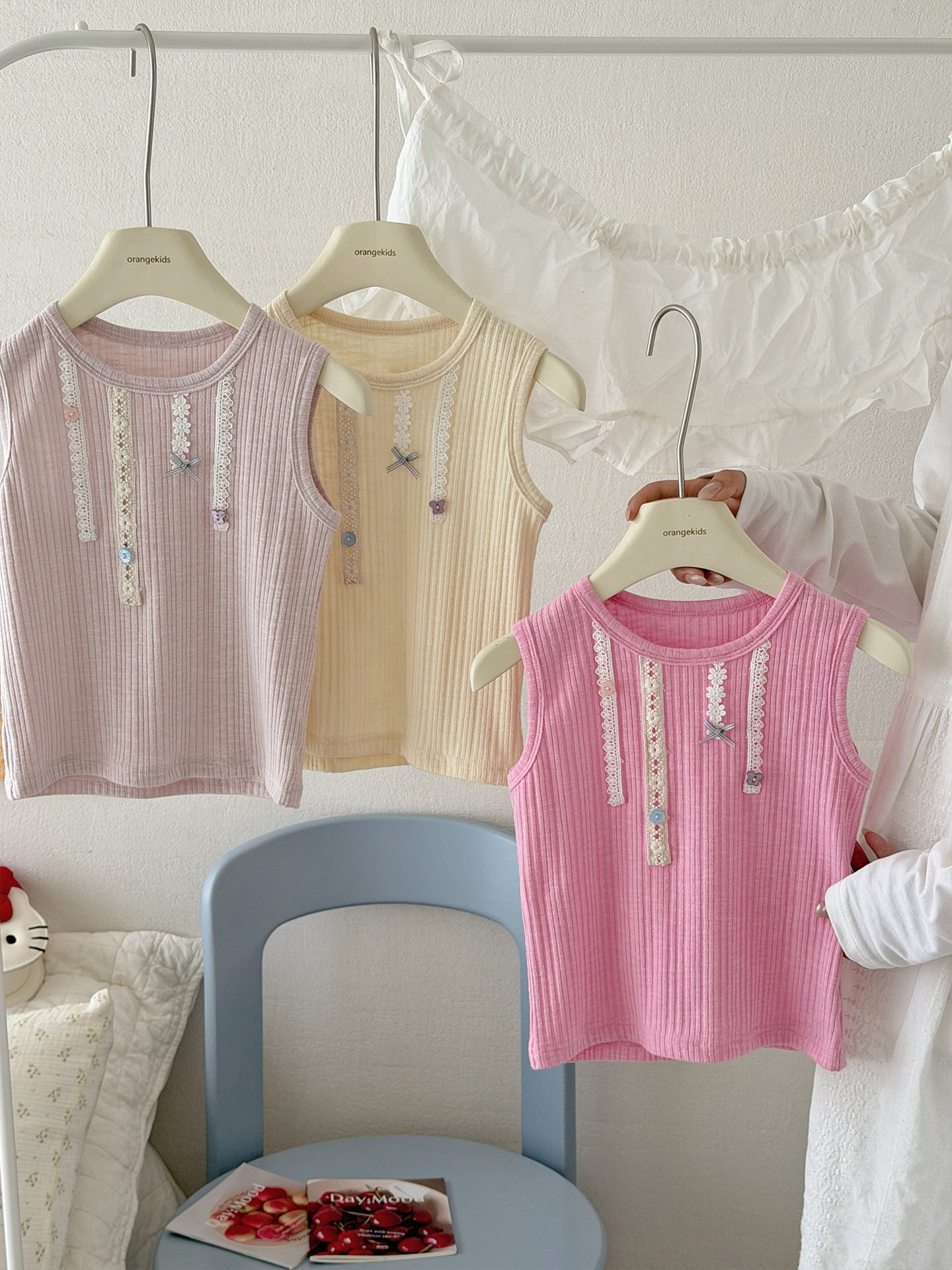 Children's Bassa Bamboo Joint Sunken Stripe Exquisite Cotton Lace Color Children's T-shirt