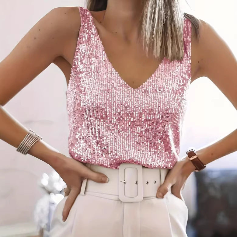 Pretty Women's Shiny Sequined Sleeveless Sexy Small Vest/suspenders/tube Top