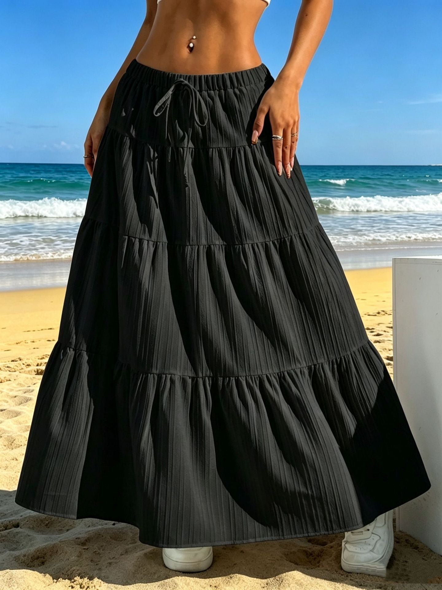 Women's Stitching Solid Color Large Swing Casual Loose Skirts