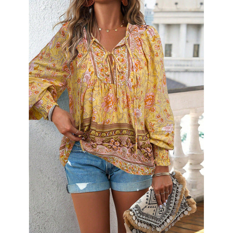 Women's Bohemian Vacation Style Printed Long Sleeve Tops