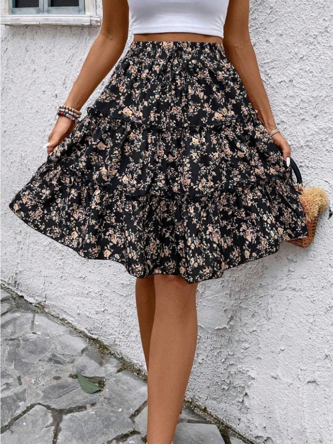Women's Floral Leisure Vacation Elastic Waist Skirt