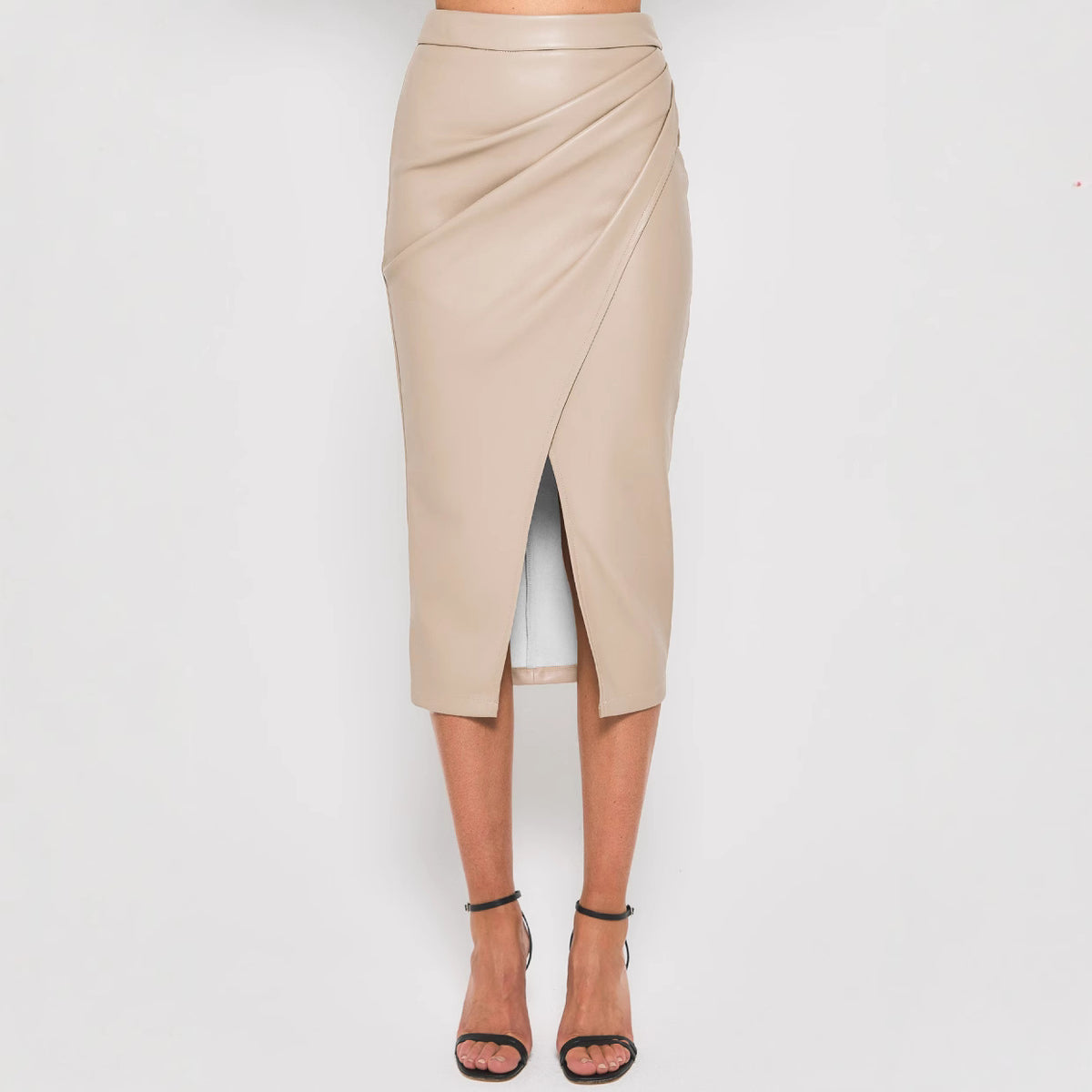 Women's High Waist Zipper Heap Pleated Leather Skirts