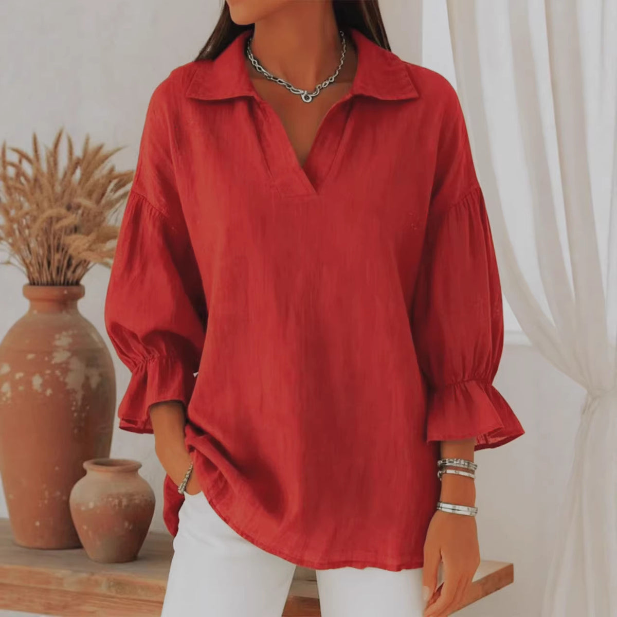Women's Solid Color Casual Loose Stylish Long Blouse