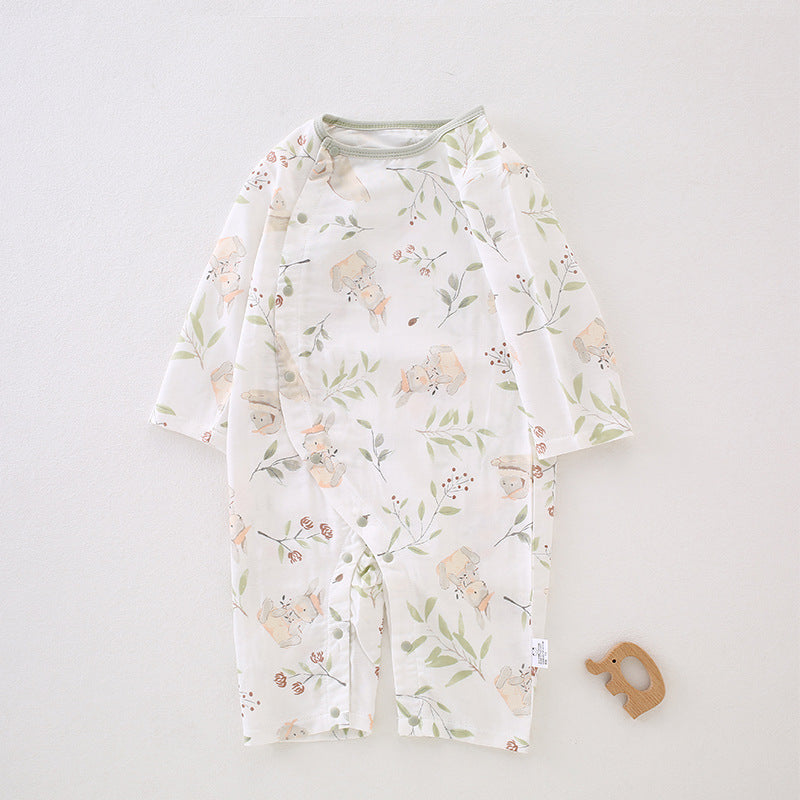 Bamboo Cotton Fiber Air Conditioning Clothes For Babies Class Gauze Jumpsuit, Climbing Suit