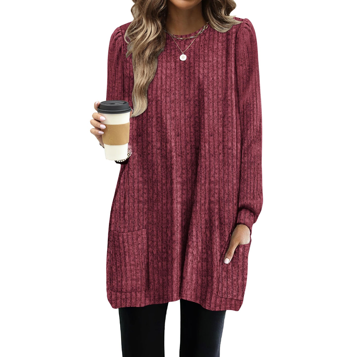Women's Pocket Lengthened Loose Casual Bubble For Large Size T-shirt