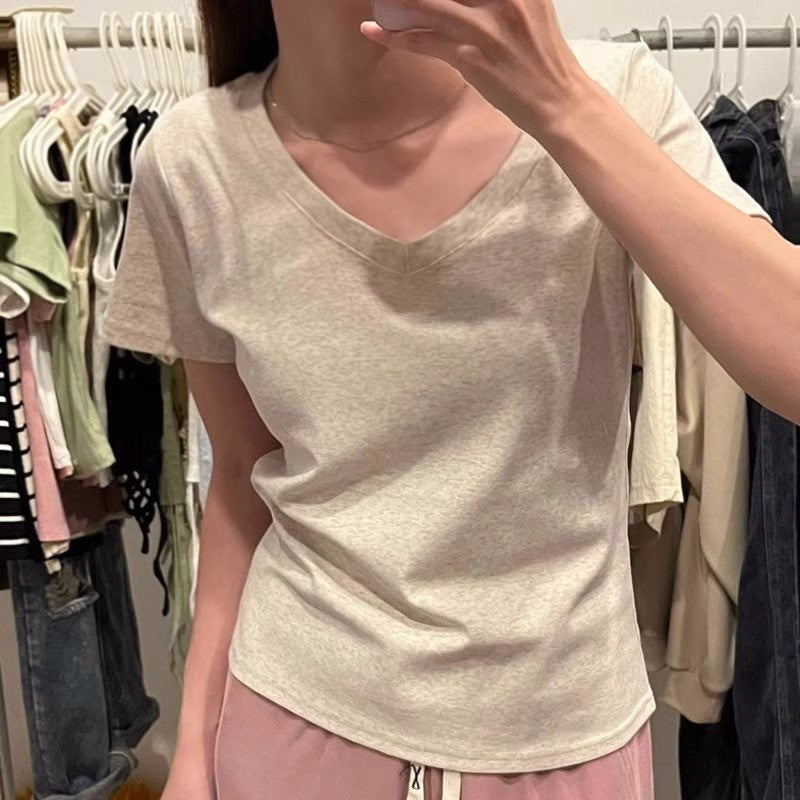 Women's Slim Fit Slimming Inner Basic Style Collar Solid Color Bottoming Women's T-shirt