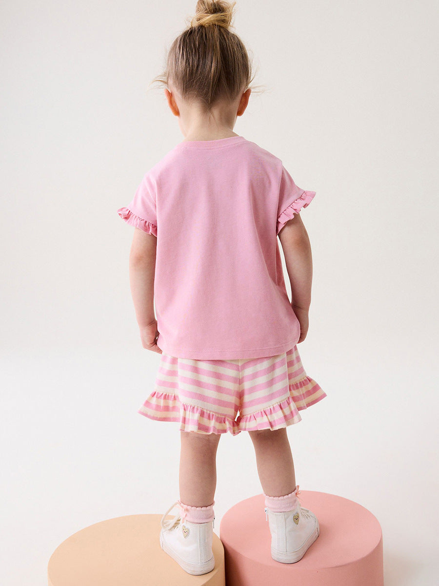 Children's Cute Summer Short-sleeved Cartoon Striped Clothing Children's Suit