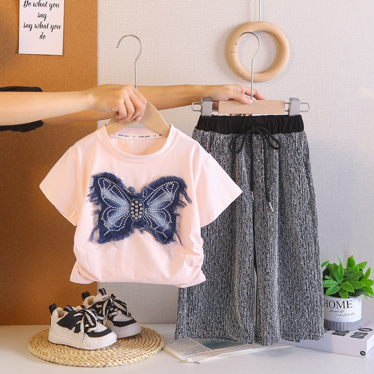 Fashion Clothing Summer Denim Patch Bow Cute Clothes Trousers Children's Suit