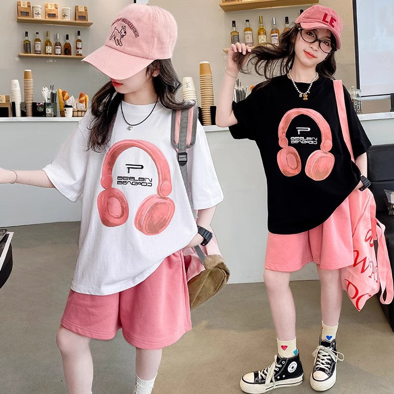 Sleeve T-shirt Top Casual Shorts Two-piece For Children's Suit