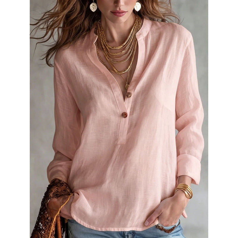 Women's Summer Solid Color Comfortable Fashion Button Women's T-shirt