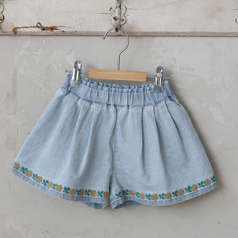 Strawberry Shan Fashionable Embroidery Flower Loose Wide Leg Children's Pants