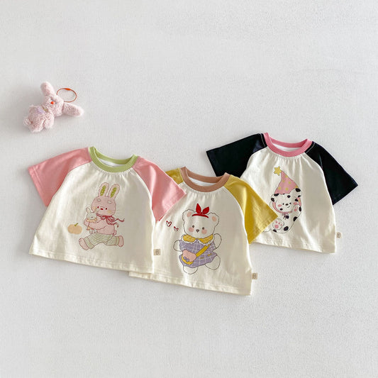 No Cartoon Summer Western Style Bunny Multicolor Printing Children's T-shirt