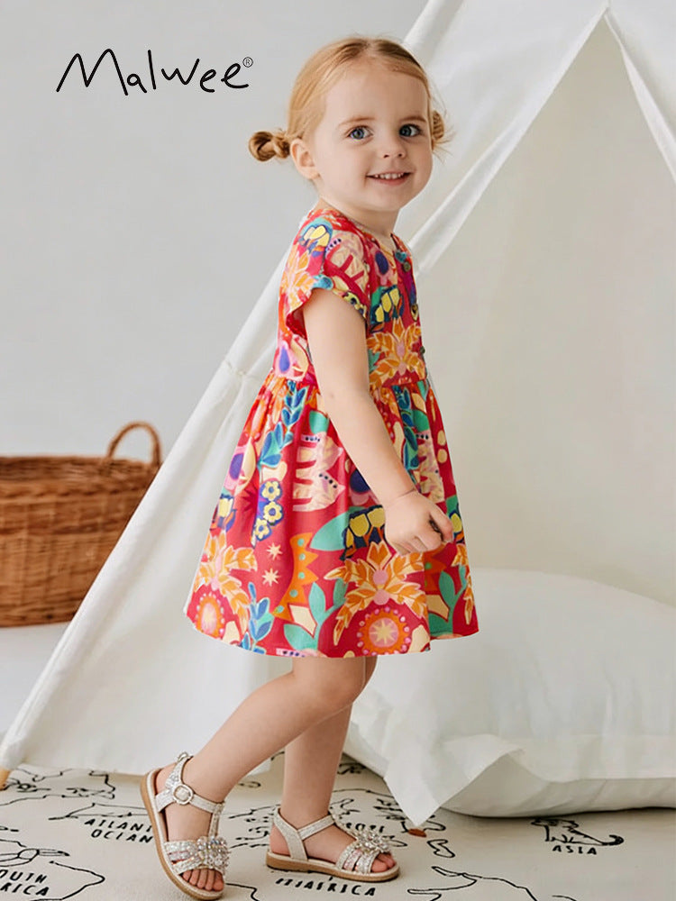 Summer Cute Little Printed Round Neck Children's Dress
