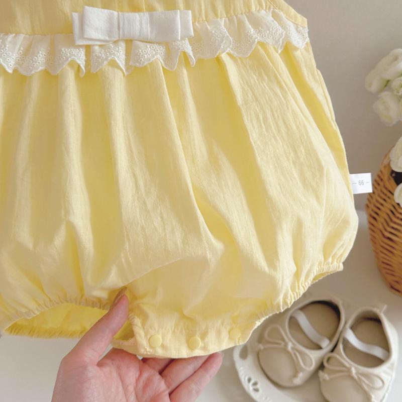 Style Fresh Vest Bow Romper Summer Refreshing Milky Yellow Jumpsuit, Climbing Suit