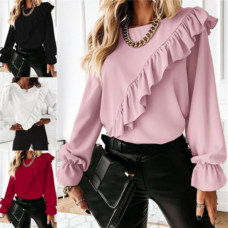 Women's Shirt Temperament Commute Solid Color Long Sleeve Chiffon Blouse