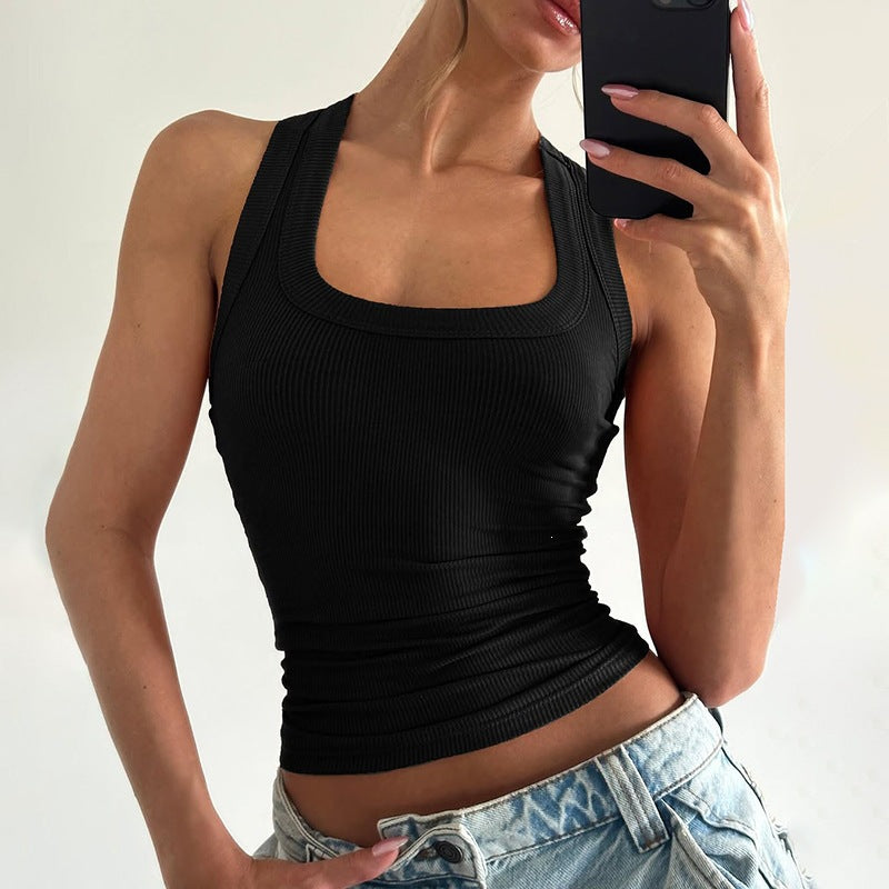 Women's Summer Fashion Hot Collar Solid Color Vests