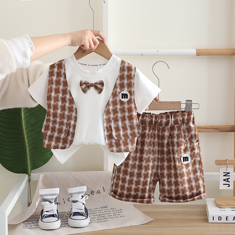 Summer Clothing Casual Thin Short Sleeve Years Old Plaid Vest Children's Suit