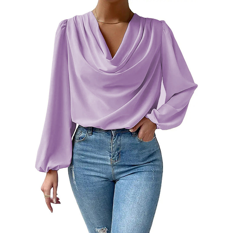Women's Chiffon Long Sleeve Shirt Loose Pullover Casual Tops