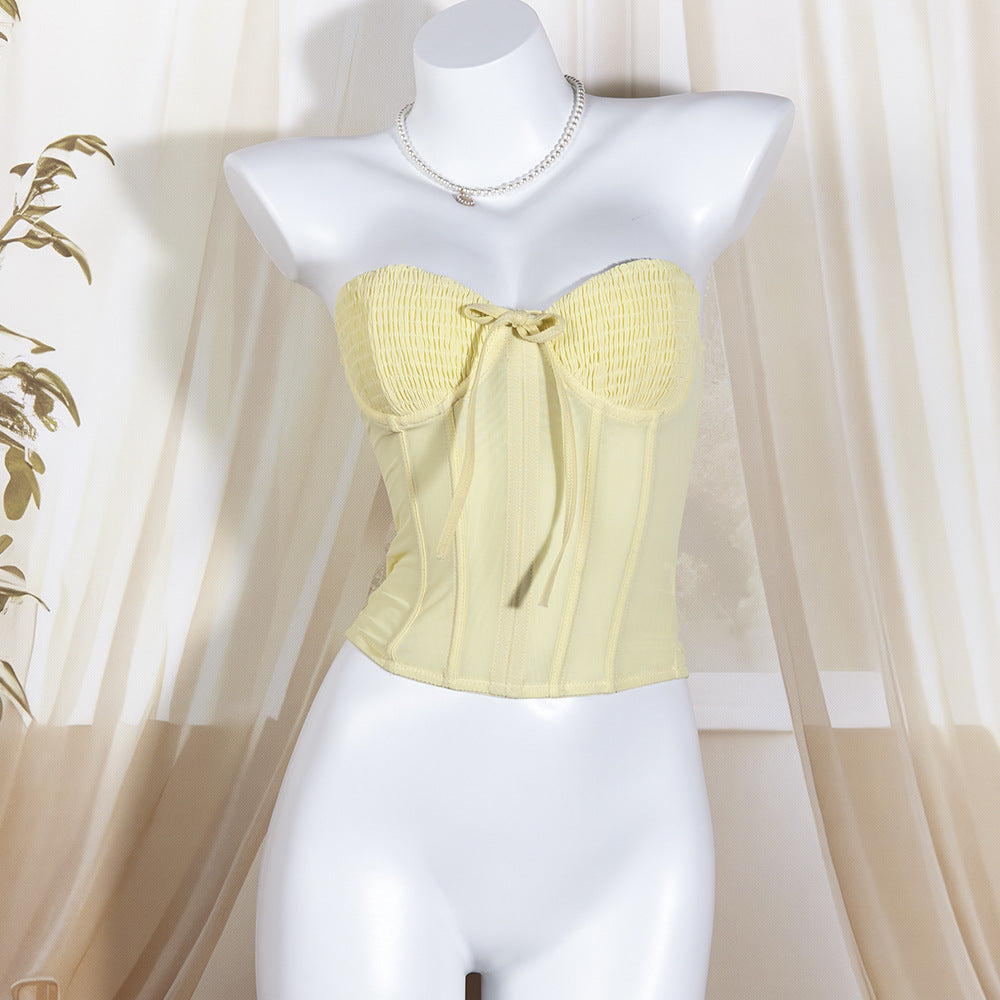 Women's Fishbone Steel Ring Sexy Temperament Tube Pleated Slim Small Vest/suspenders/tube Top