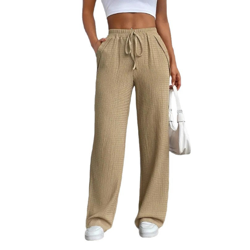 Women's Solid Color Pattern Loose Elastic Rope Pocket Neutral Casual Pants