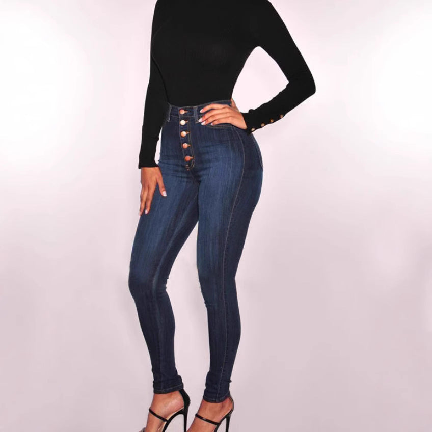 Women's Breasted High Waist Sexy Stretch Slim Women's Jeans