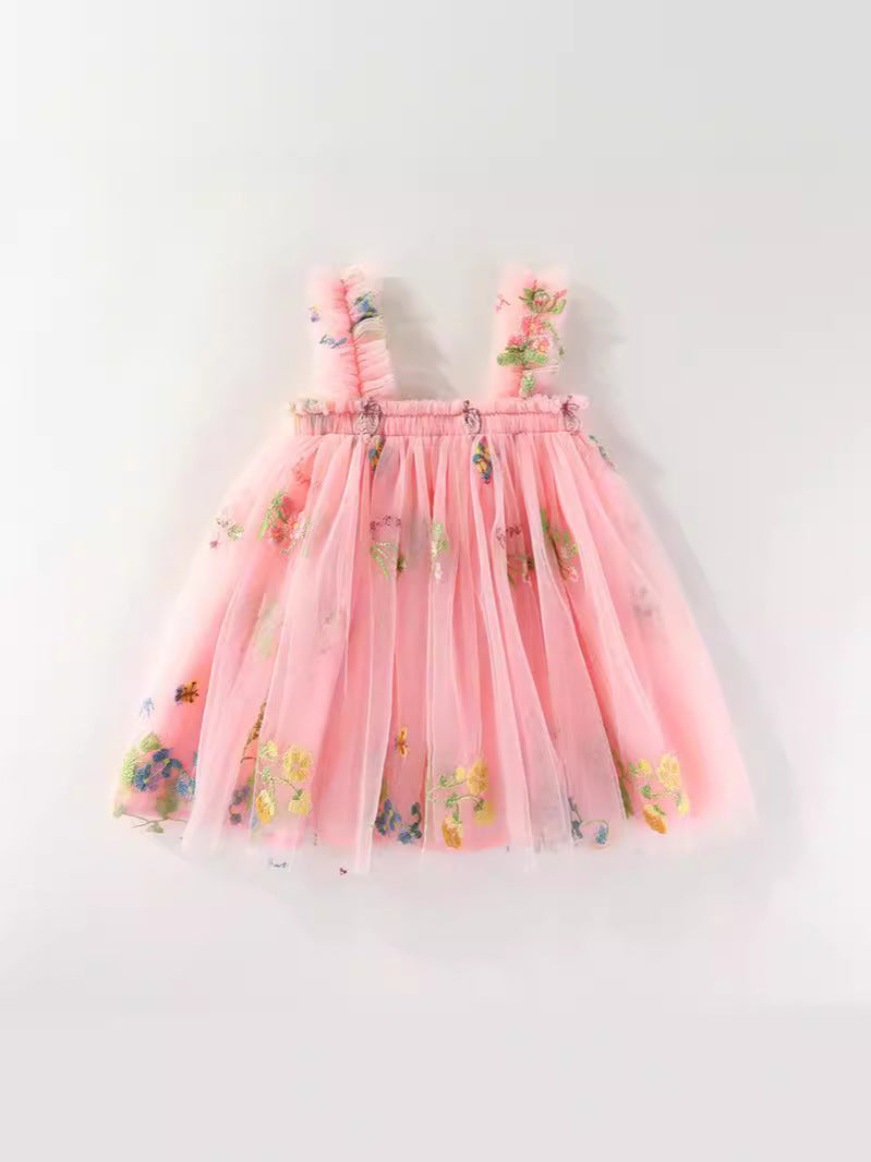 Children's Embroidery Tulle Skirt Suspender Flower Butterfly Children's Dress
