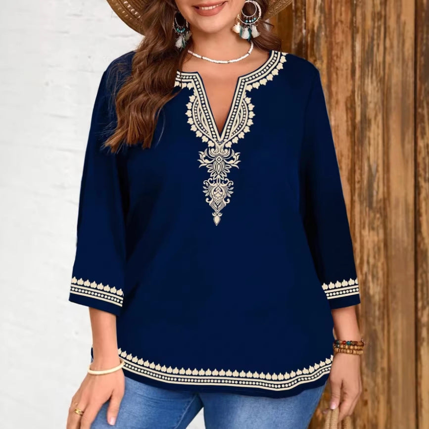 Women's Fashion Casual Printing Sleeve Shirt Blouse