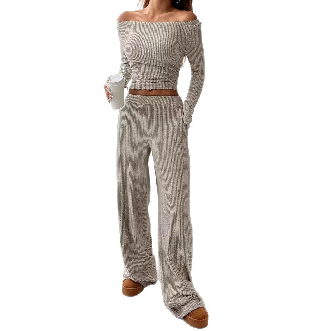 Women's Solid Color Elegant Two-piece Round Neck Pants