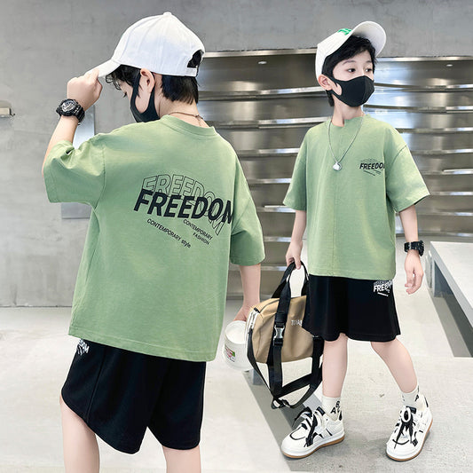 Summer Clothes Medium Large Boy Thin Type Handsome Fashionable Short Children's Suit