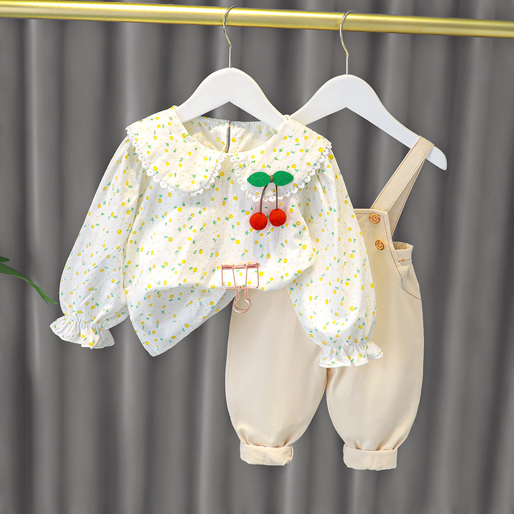 Children's Autumn Shoulder Strap Two-piece Korean Style Children's Suit