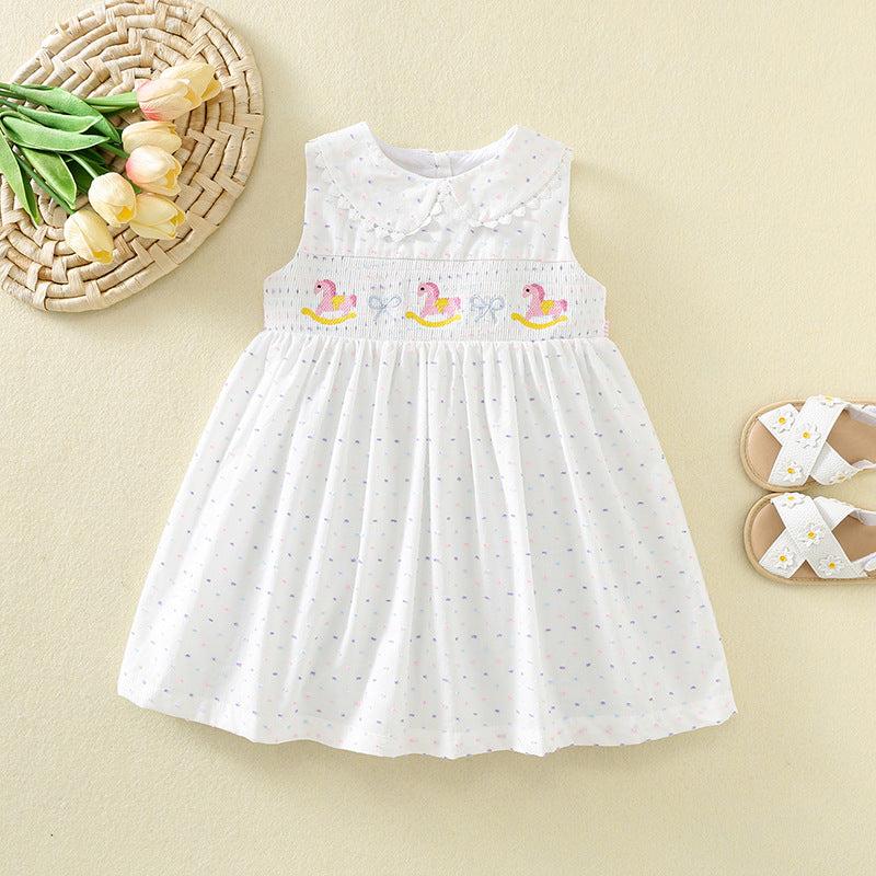 Skirt Cute Trojan Embroidered White For Princess Children's Dress