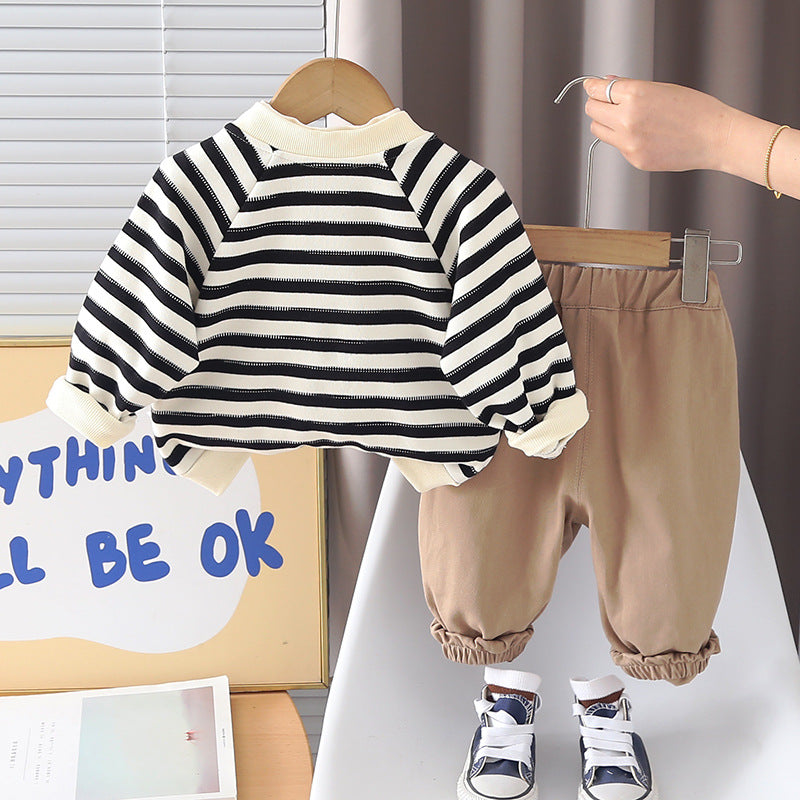Fashionable Spring Clothing Striped Cardigan Three-piece Children's Suit