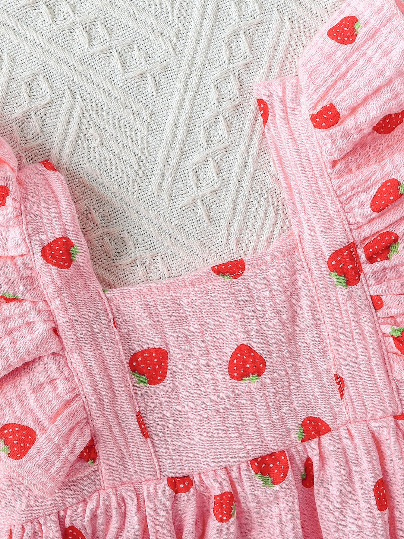 Strawberry Print Pure Cotton Rompers Romper Jumpsuit Square Collar Flounced Jumpsuit, Climbing Suit