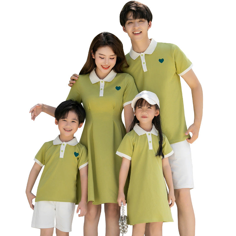 Summer Teatime Green Dress Collar Clothes For The Whole Parent-child Outfit