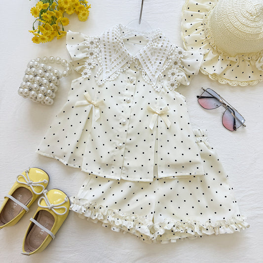 Cute Shorts Sleeveless Two-piece Sweet Western Style Polka Dot Children's Suit