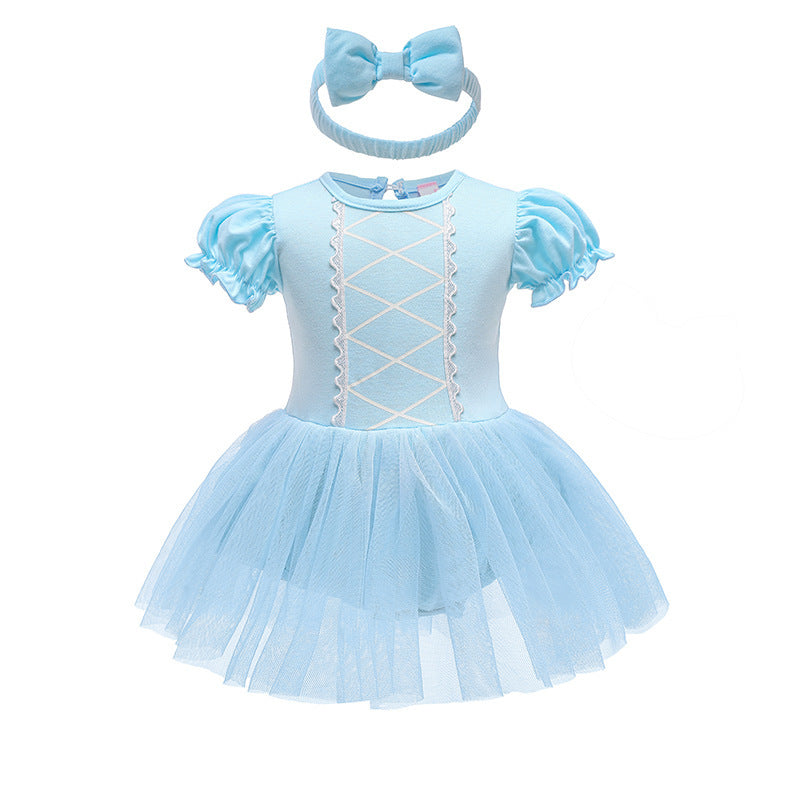 Children's Pullover Romper Short Sleeve Tulle Skirt Jumpsuit, Climbing Suit