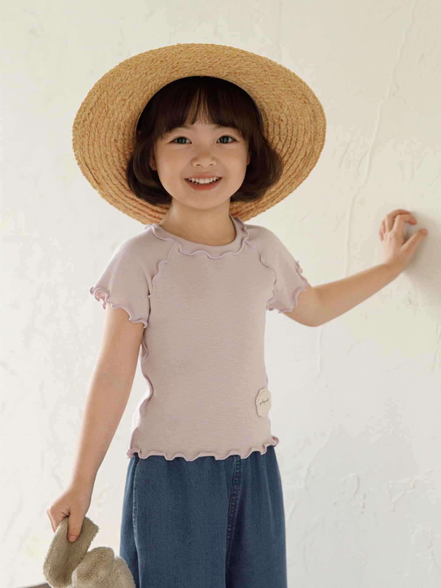 Children's Snowflake Bamboo Macaron Short-sleeved Wooden Ear Loose Children's T-shirt