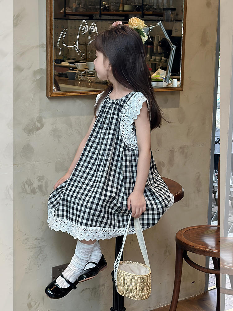 Children's Korean Plaid Vest Summer Clothing Princess Children's Dress