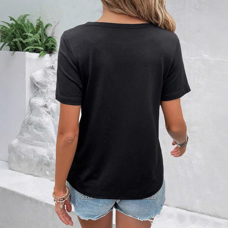 Women's Solid Color Casual Fashion Chest Hollow Women's T-shirt